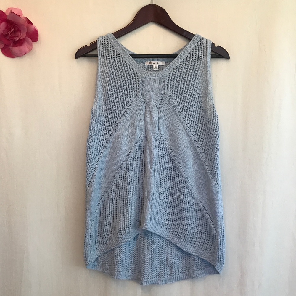CAbi Blue Crochet knit v-neck sweater A159